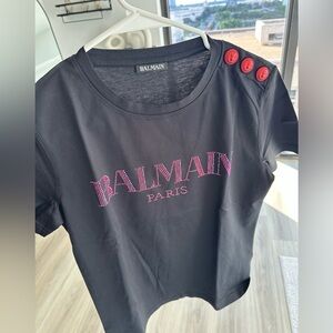 Balmain Black Tee with Red Accents